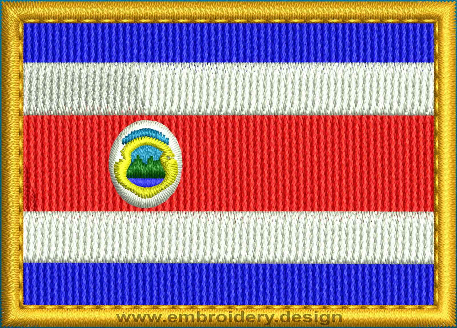 Design embroidery Flag of Costa Rica Rectangle with Gold Trim by