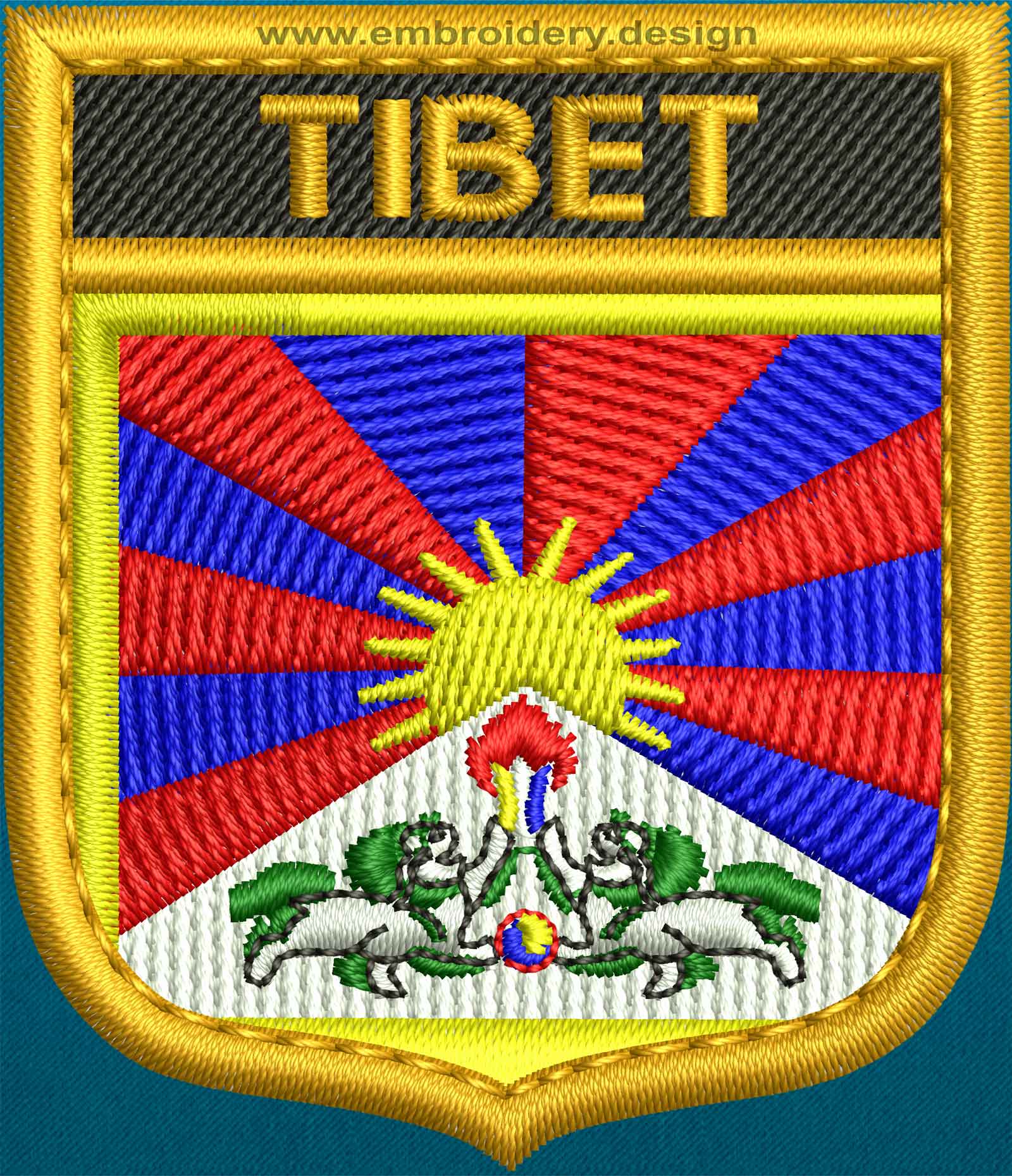 Design embroidery Flag of Tibet Shield with Gold Trim by embroidery design