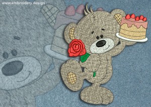 This Festive Teddy Bear design was digitized and embroidered by www.embroidery.design.