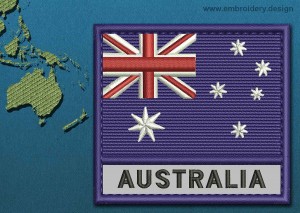 This Flag of Australia Text with a Colour Coded border design was digitized and embroidered by www.embroidery.design.