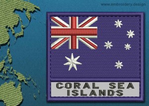 This Flag of Coral Sea Islands Text with a Colour Coded border design was digitized and embroidered by www.embroidery.design.