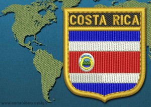 This Flag of Costa Rica Shield with a Gold border design was digitized and embroidered by www.embroidery.design.