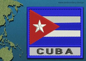 This Flag of Cuba Text with a Colour Coded border design was digitized and embroidered by www.embroidery.design.