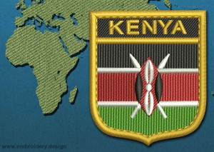 This Flag of Kenya Shield with a Gold border design was digitized and embroidered by www.embroidery.design.