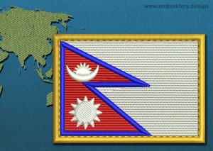 This Flag of Nepal Rectangle with a Gold border design was digitized and embroidered by www.embroidery.design.