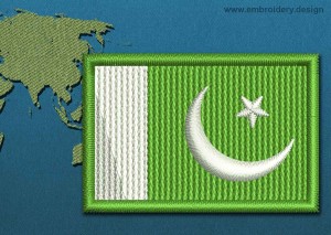 This Flag of Pakistan Mini with a Colour Coded border design was digitized and embroidered by www.embroidery.design.