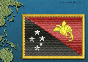 This Flag of Papua New Guinea Rectangle with a Gold border design was digitized and embroidered by www.embroidery.design.