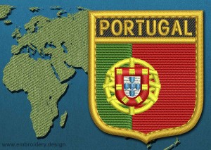 This Flag of Portugal Shield with a Gold border design was digitized and embroidered by www.embroidery.design.