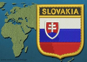 This Flag of Slovakia Shield with a Gold border design was digitized and embroidered by www.embroidery.design.
