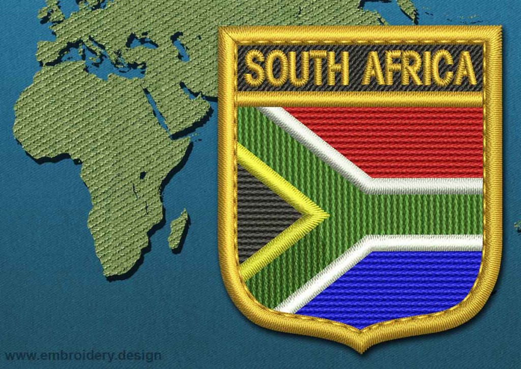 South Africa Shield Flag Embroidery design with a Gold Border