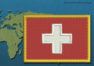 This Flag of Switzerland Rectangle with a Gold border design was digitized and embroidered by www.embroidery.design.