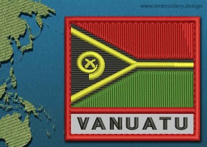 This Flag of Vanuatu Text with a Colour Coded border design was digitized and embroidered by www.embroidery.design.