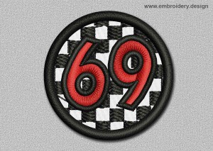 This Game Patch Transparent Ball With Number 69 design was digitized and embroidered by www.embroidery.design.