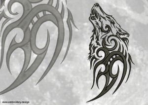 This Howling tribal wolf design was digitized and embroidered by www.embroidery.design.