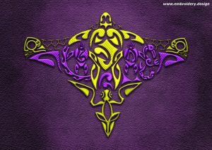 This Polynesian tattoo Due anime design was digitized and embroidered by www.embroidery.design.