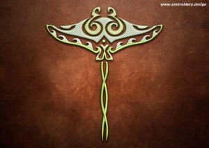 This Polynesian tattoo Manta Ray design was digitized and embroidered by www.embroidery.design.