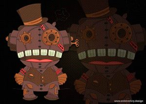 This Robot in a hat design was digitized and embroidered by www.embroidery.design.
