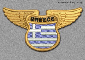 This Flags Patch Winged Flag of Greece design was digitized and embroidered by www.embroidery.design.