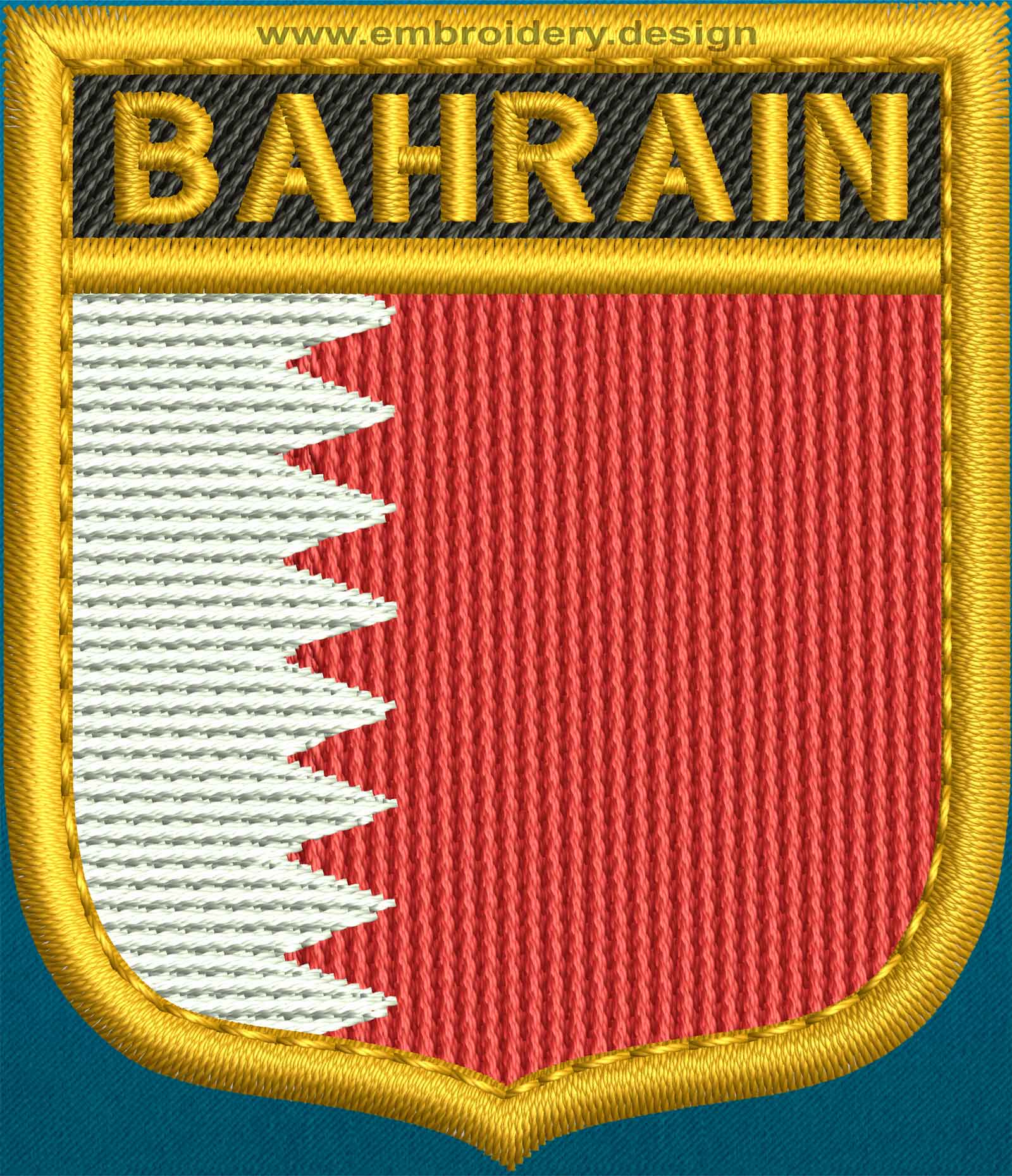 Design embroidery Flag of Bahrain Shield with Gold Trim by embroidery design